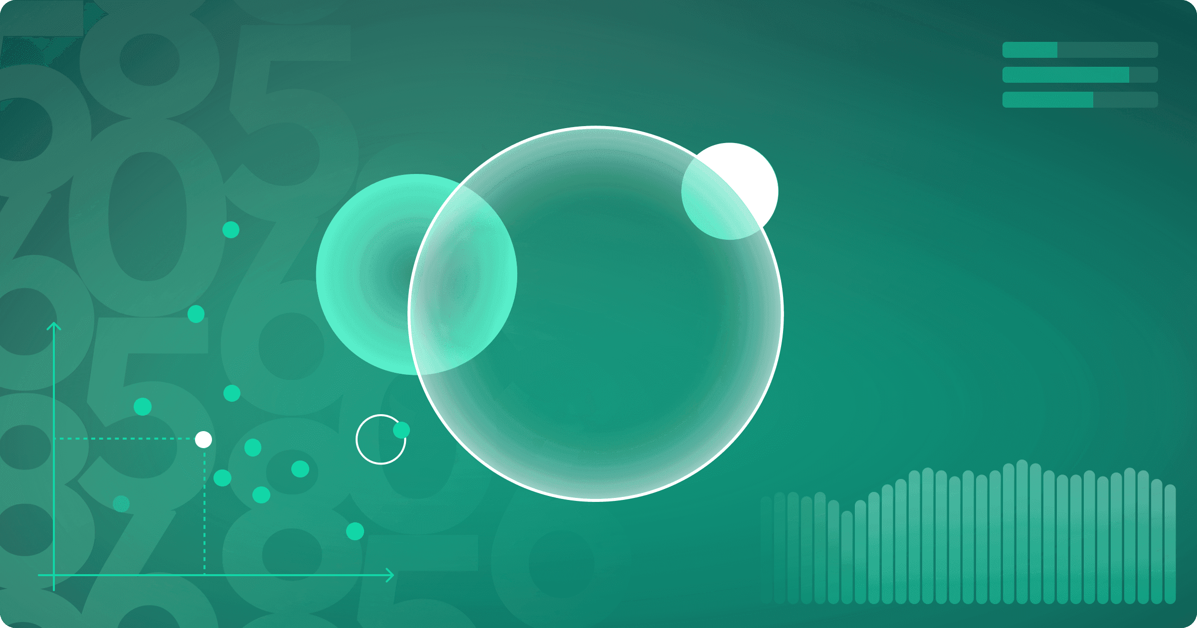 Illustration: abstract circles and charts on a green background