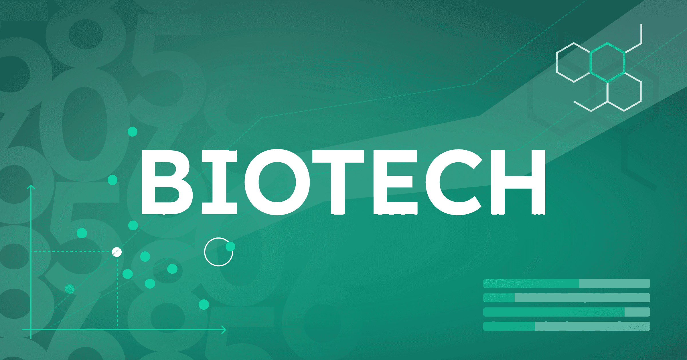 Abstract biotech illustration with curve and molecules